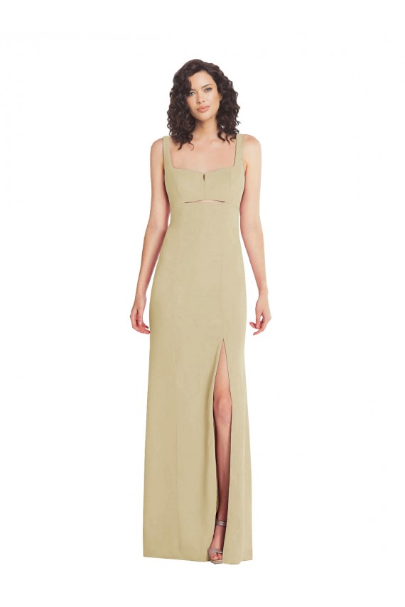 Sleeveless Champagne Low Back Trumpet Square Neck Formal Dress