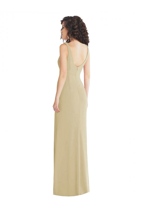 Sleeveless Champagne Low Back Trumpet Square Neck Formal Dress