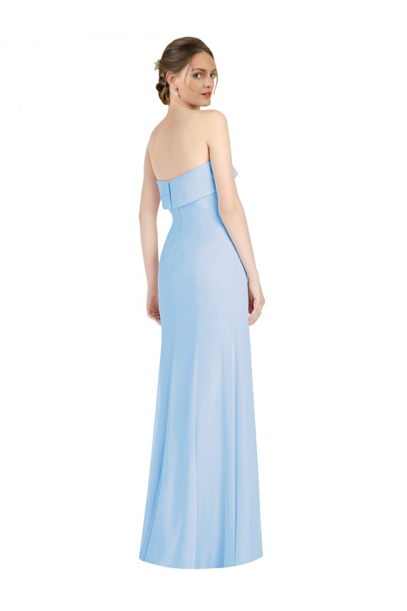Sleeveless Light Sky Blue Low Back Trumpet Strapless Black Tie Formal Dress