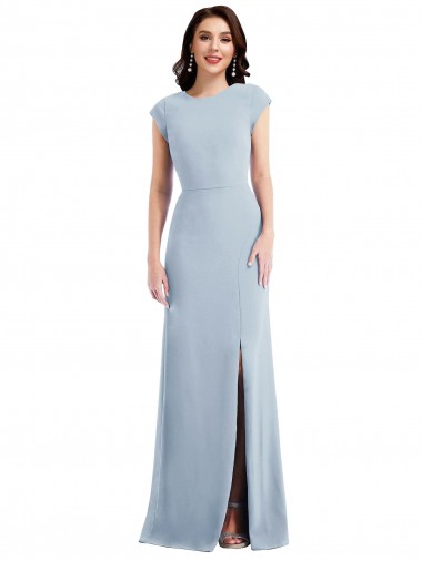 Affordable Cap Sleeves Light Sky Blue Open Back Trumpet Formal Dress Canada