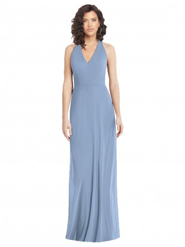 Affordable Sleeveless Dusty Blue Open Back Trumpet Halter Neck Formal Dress Canada