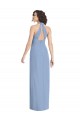 Sleeveless Dusty Blue Open Back Trumpet Halter Neck Formal Dress