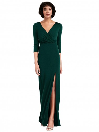 Affordable Long Sleeves Dark Green V-Back Trumpet V-Neck Formal Dress Canada