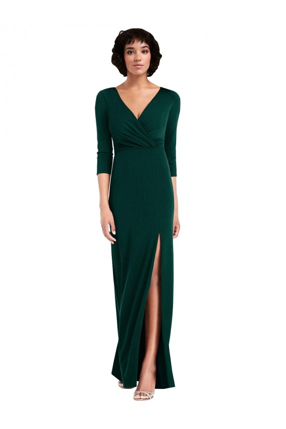 Long Sleeves Dark Green V-Back Trumpet V-Neck Formal Dress